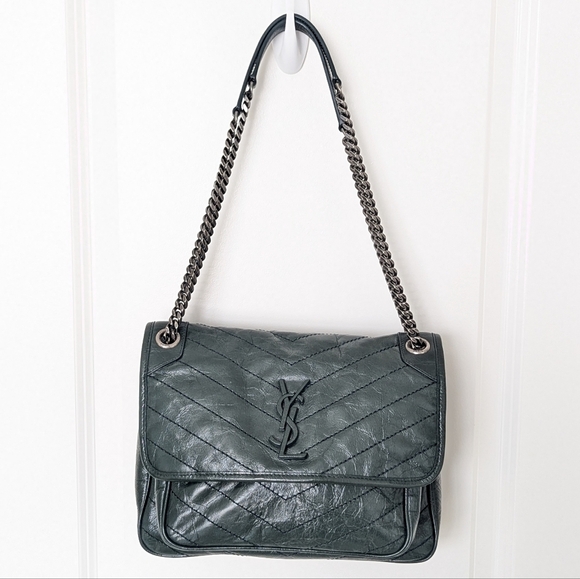Niki Medium Flap YSL Shoulder Bag in Crinkled Leather - Picture 4 of 11